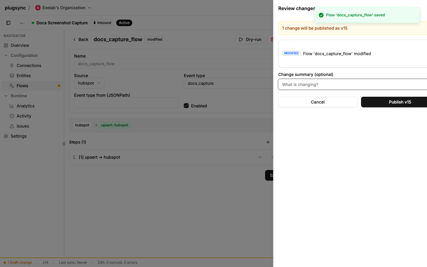 Review changes drawer